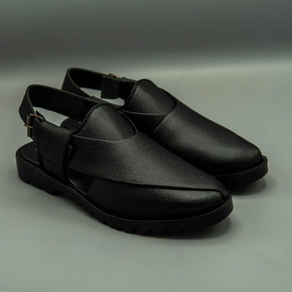 Noir Textured Deep Black Sandals